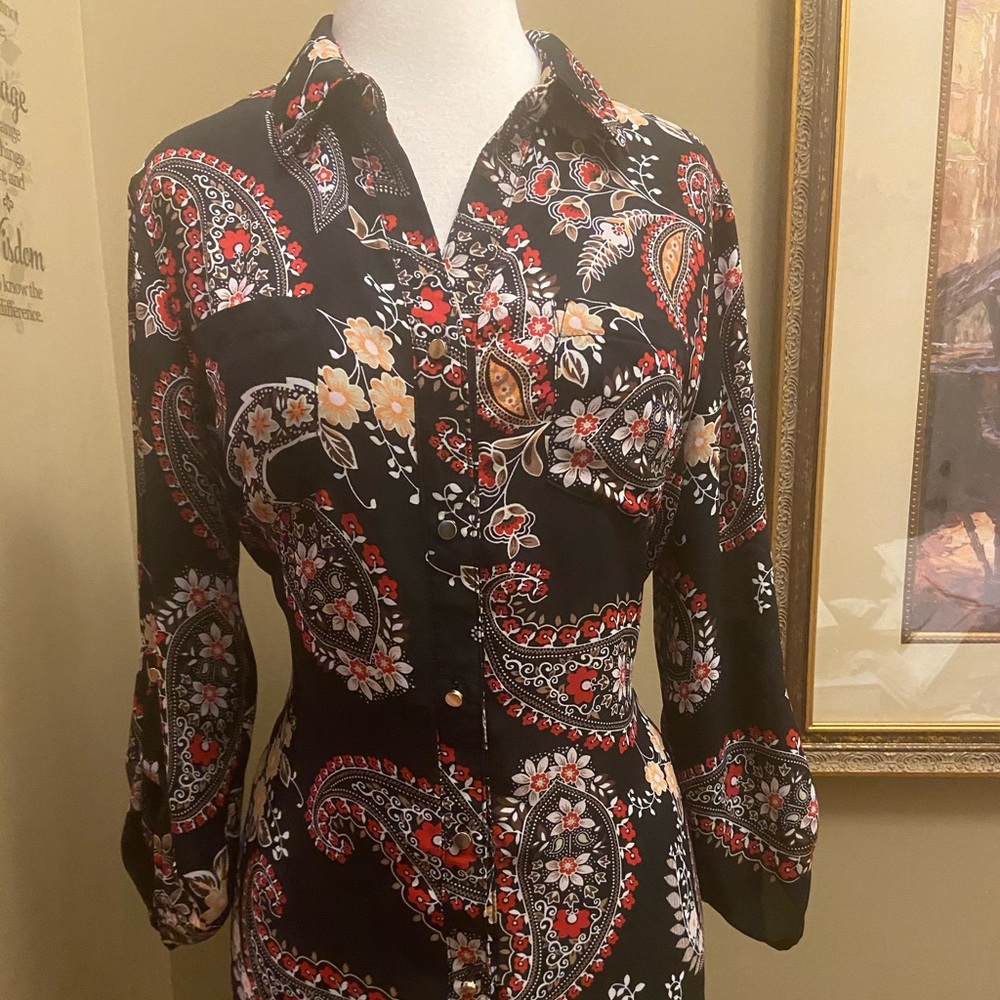 New Directions Black Floral Tunic Top Size M - Picture 16 of 16
